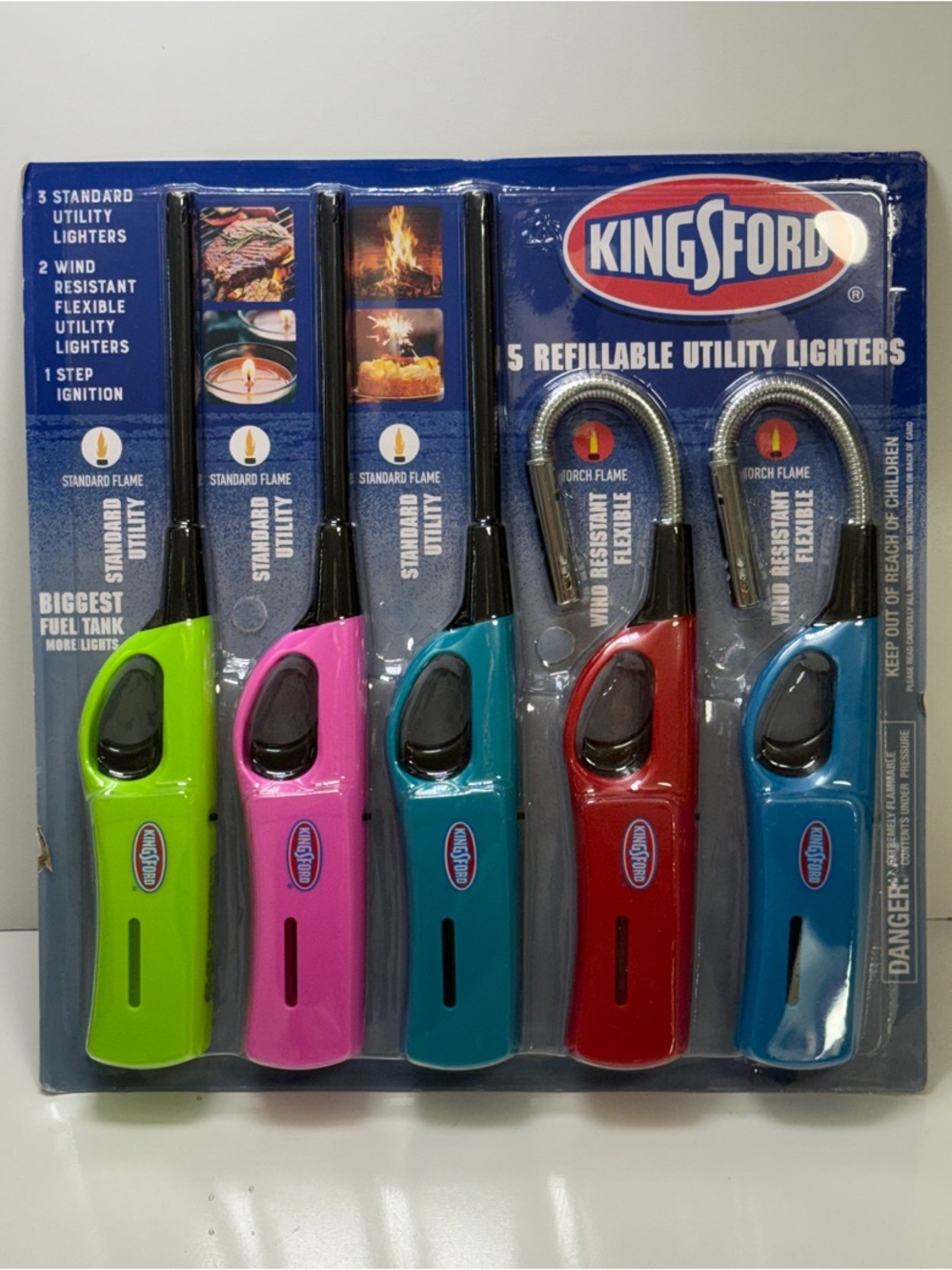 Kingsford 5-Pack Refillable Utility Lighters - Bright Multicolor Set